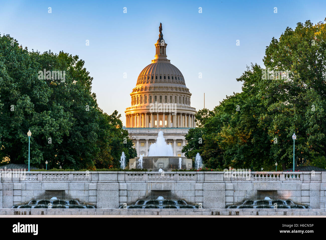 The US Capitol Dome at Dawn from North Stock Photo