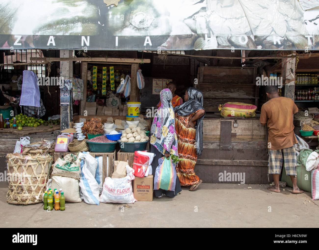 A variety of colourful produce for sale in the market in Stonetown, Zanzibar Stock Photo