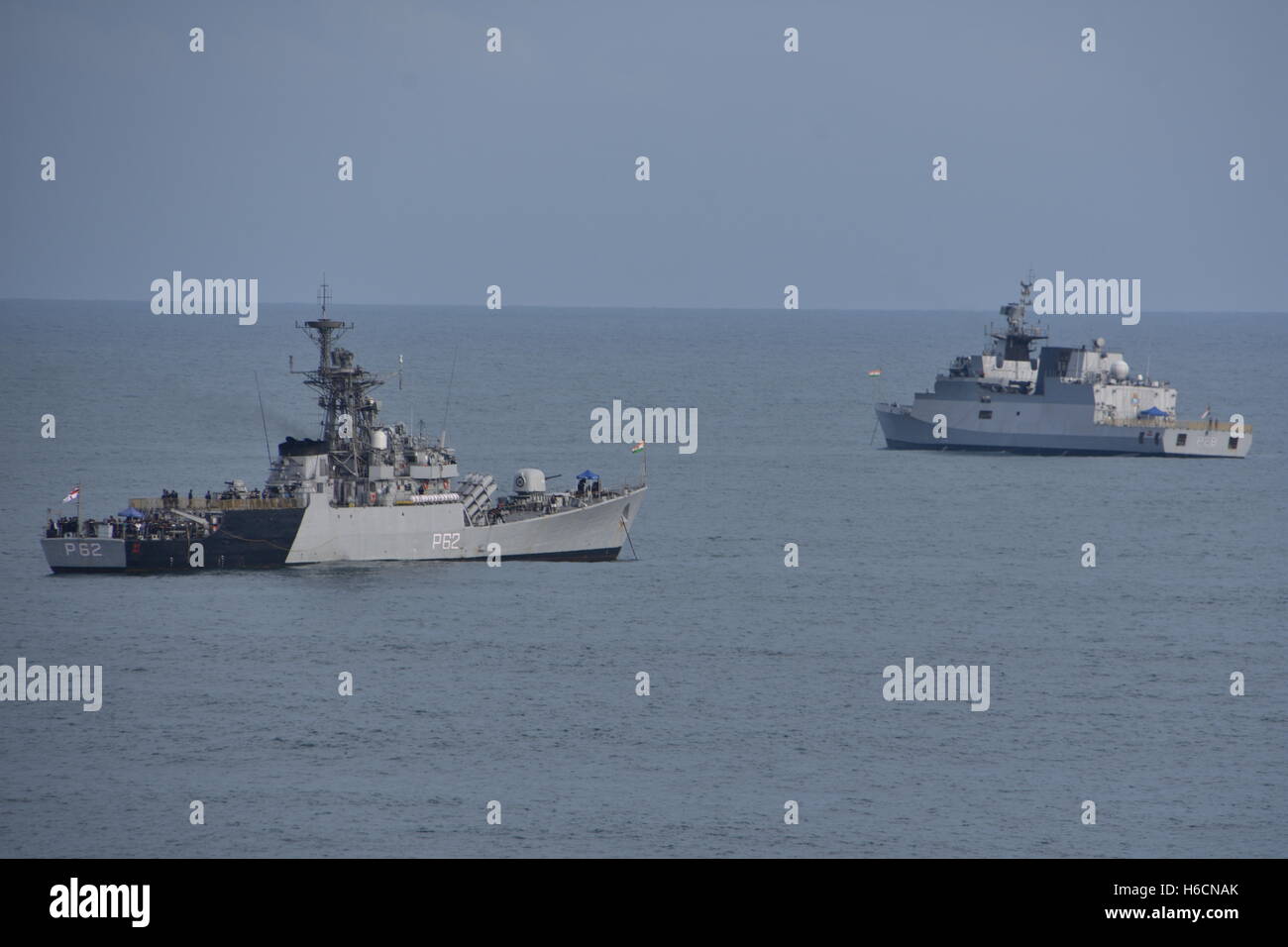 Indian Navy corvettes in Bay of Bengal, India Stock Photo