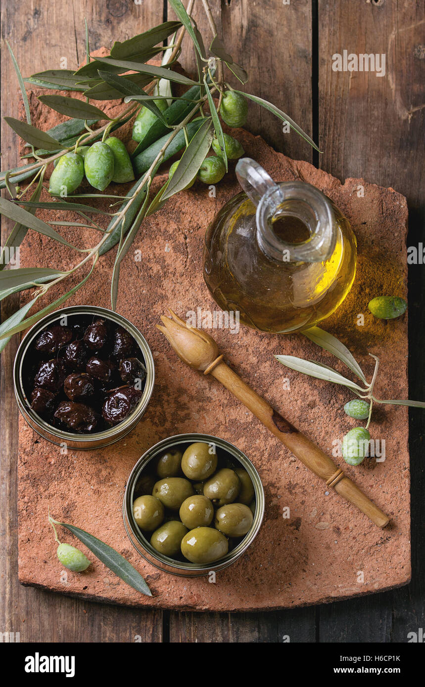 Olives with bread and oil Stock Photo
