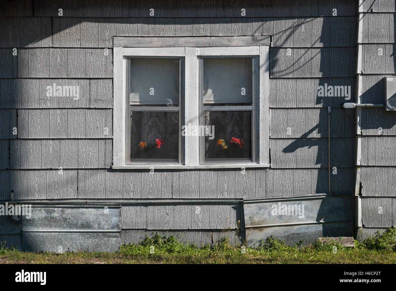 Colorful flowers in the window of an old house Stock Photo - Alamy