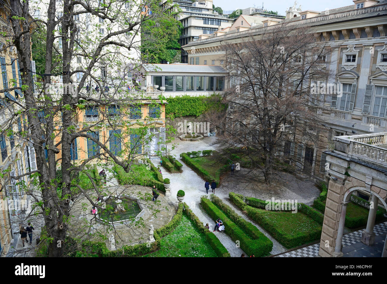 the garden of Palazzo Nicolò Grimaldi palace, via Garibaldi 9, World heritage UNESCO site, Strade Nuove, Rolli Palaces, Genoa Stock Photo