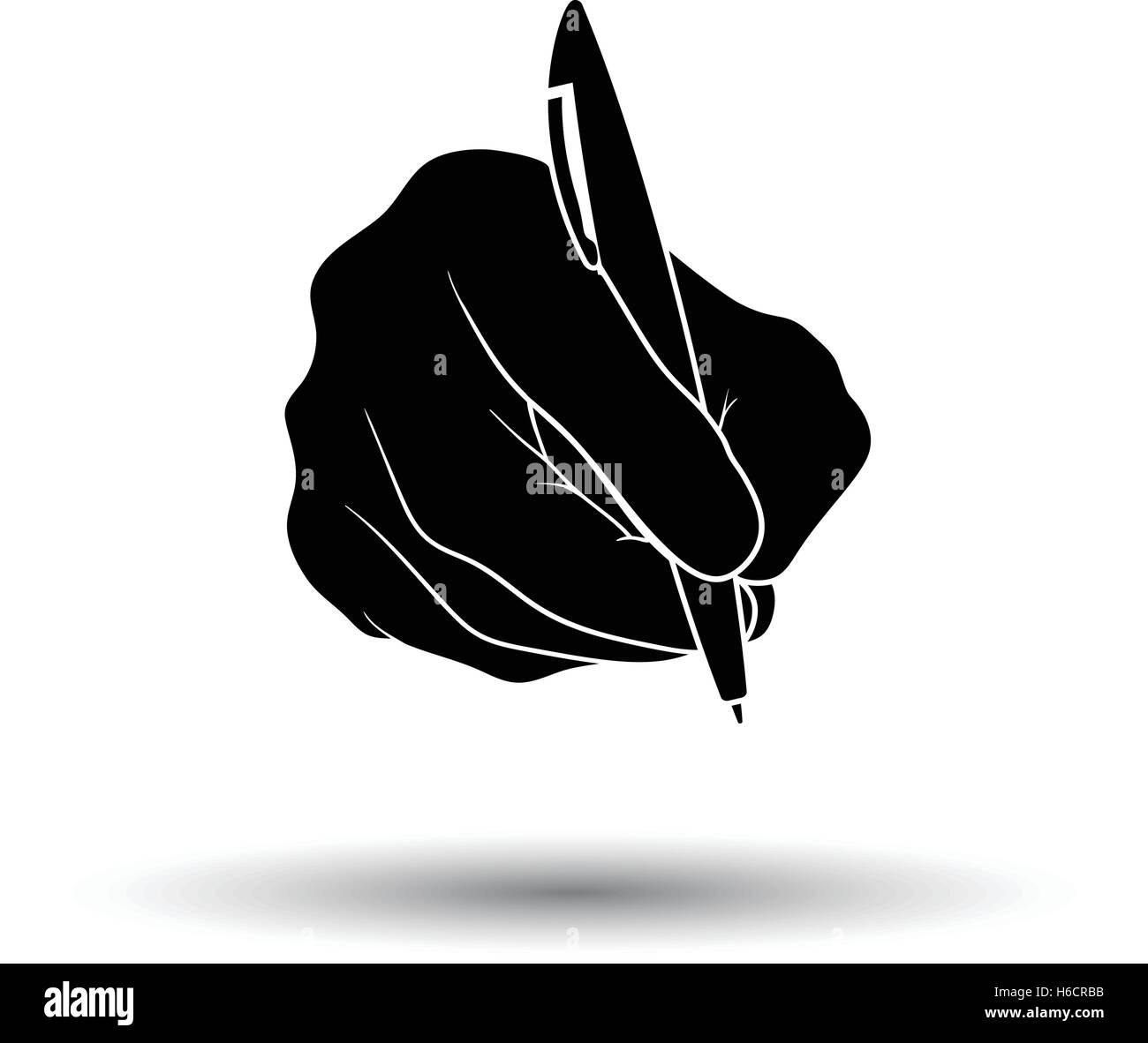 Hand with pen icon. White background with shadow design. Vector ...
