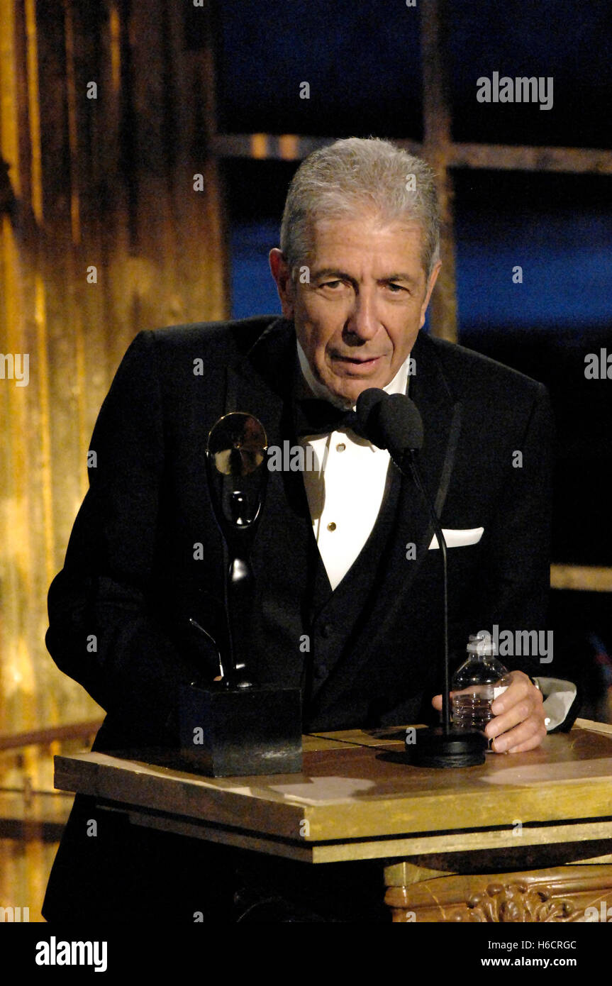 Leonard Cohen at the 23rd Annual Rock and Roll Hall of Fame Induction Ceremony at the Waldorf-Astoria in New York City on March 10, 2008. © David Atlas / MediaPunch Stock Photo
