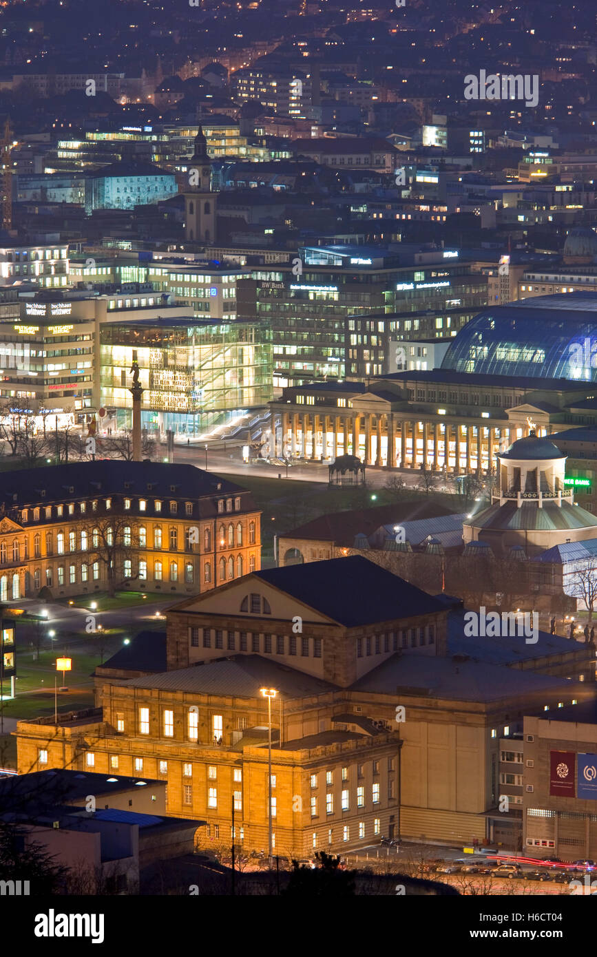View of Stuttgart from the Uhlandshoehe at night, dusk, panorama ...