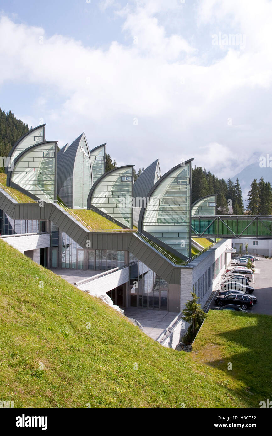 Bergoase spa of the Grand Hotel Tschuggen, architect Mario Botta, luxury hotel, Arosa, Graubuenden or Grisons, Switzerland Stock Photo