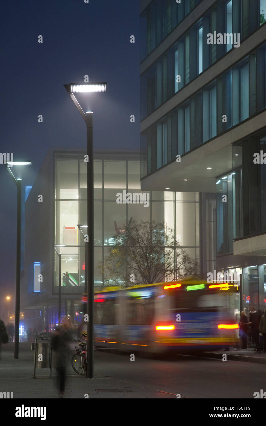 Neue Mitte with Weishaupt art gallery and Ulm Sparkasse at night