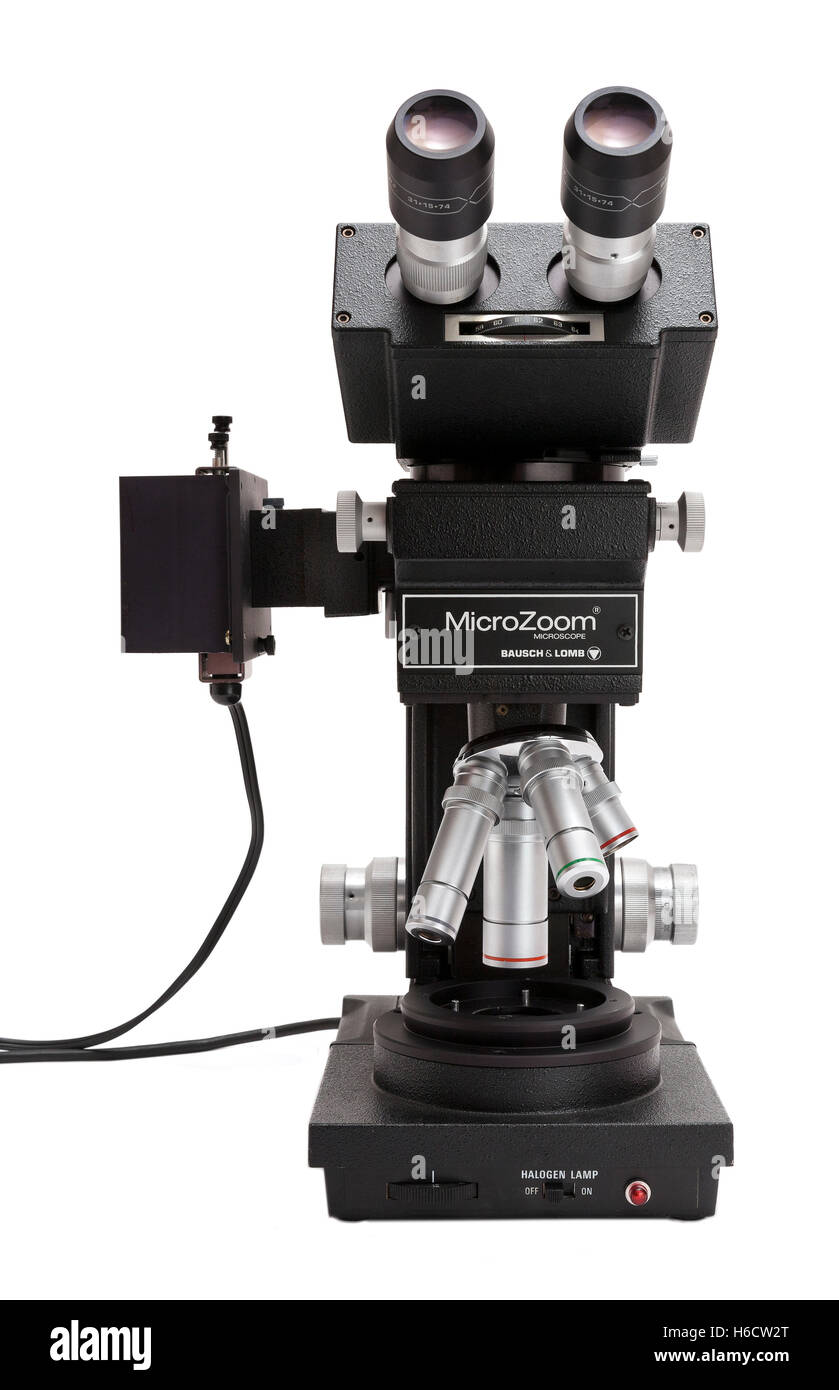 Bausch & Lomb Microzoom compound microscope, used extensively in the semi conductor industry for silicon wafer inspection. Stock Photo