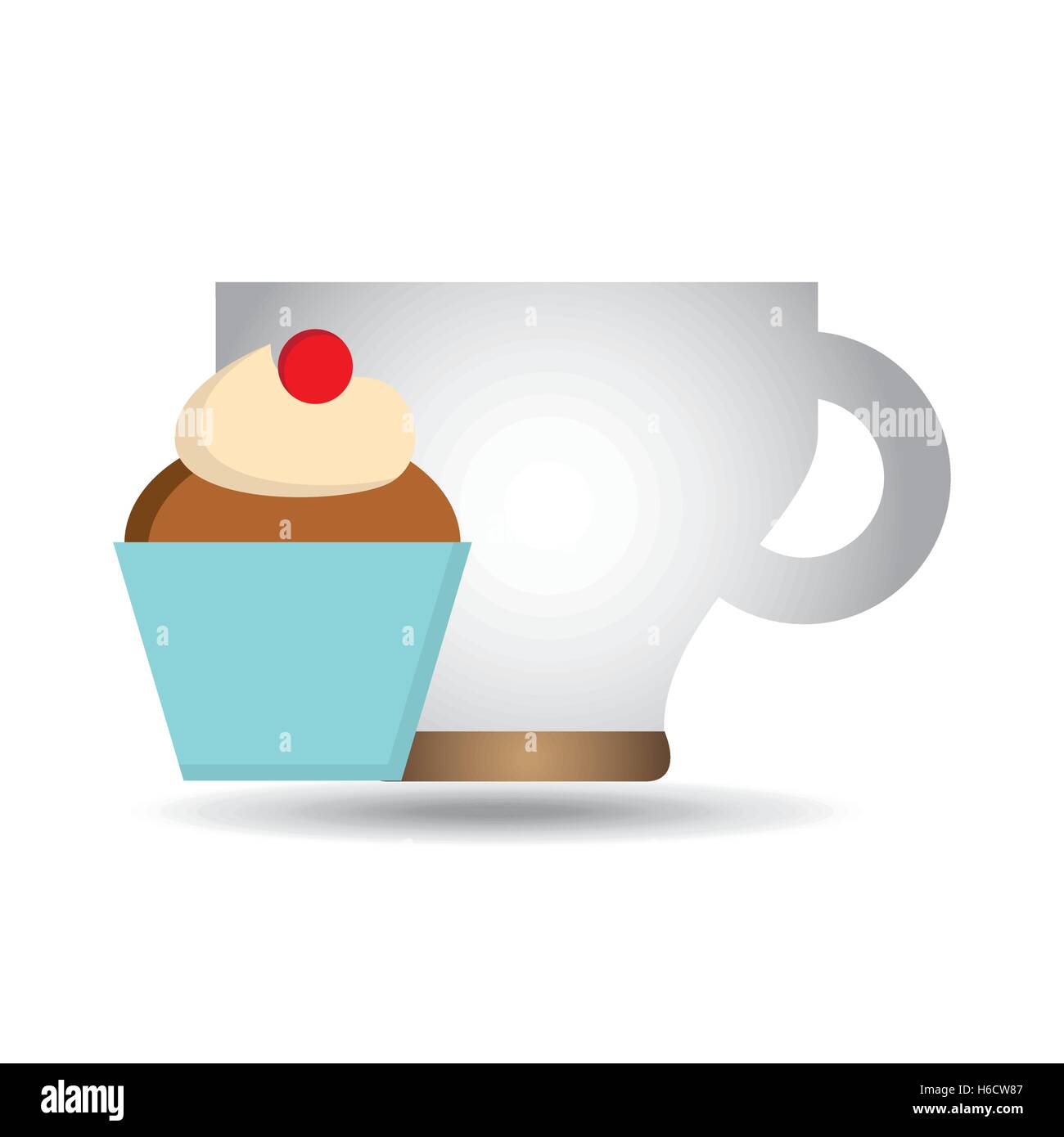 cartoon cupcake cherry sweet with cup coffee icon graphic vector illustration Stock Vector
