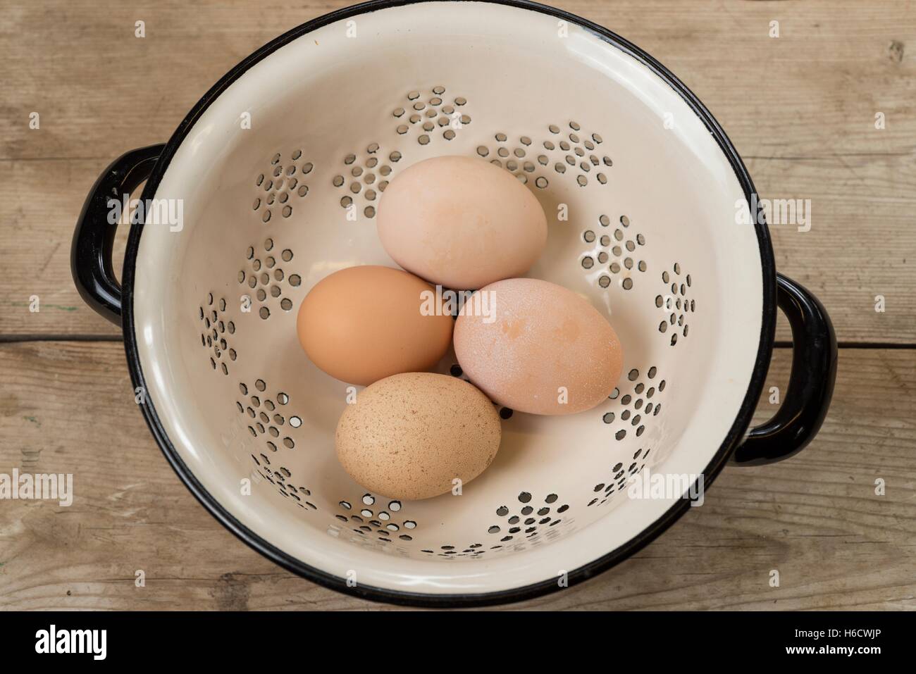 Freash home produced free range chickens eggs. Stock Photo