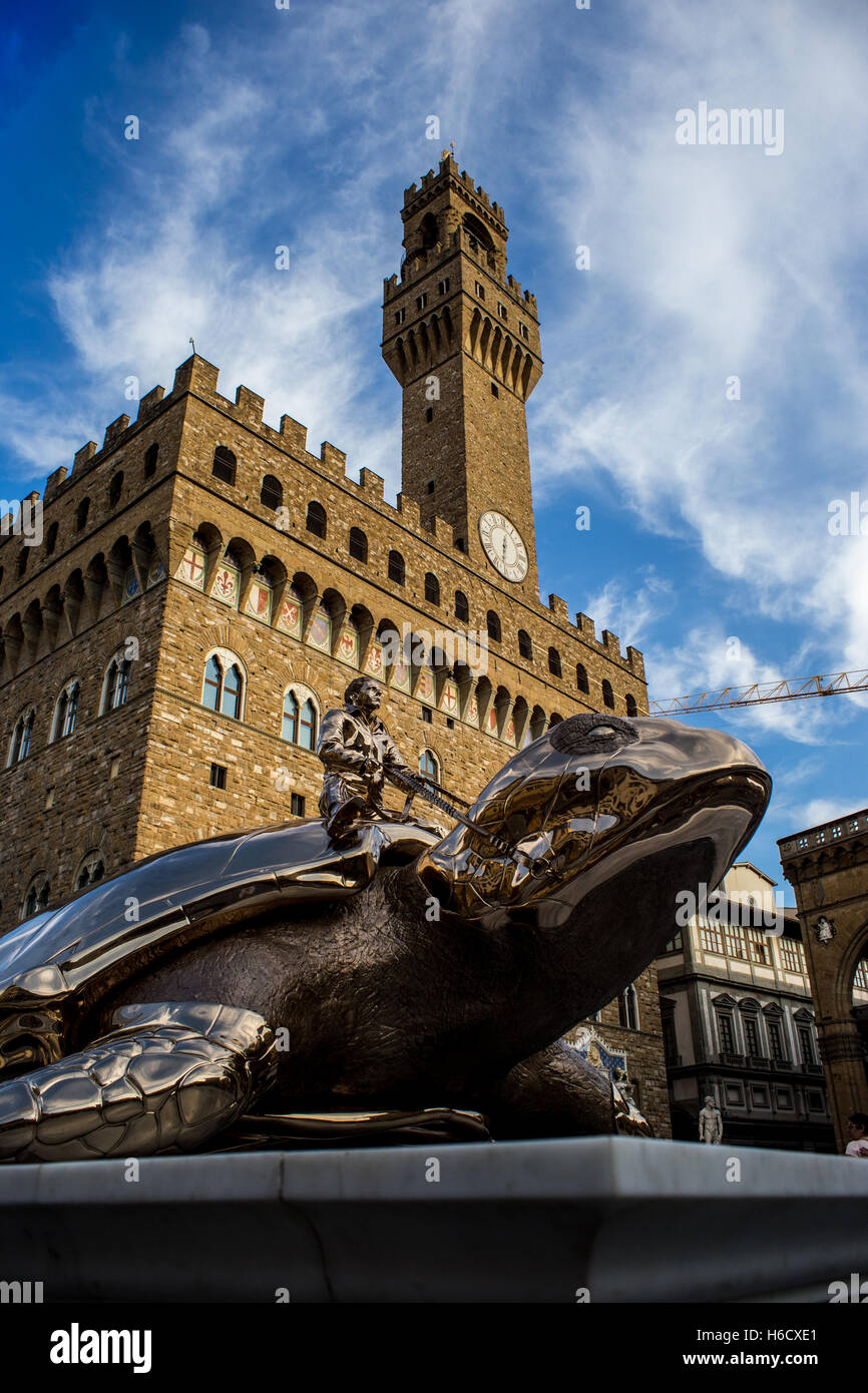 Giant Bronze Turtle Statue in front of Palazzo Vecchio, Florence, Italy