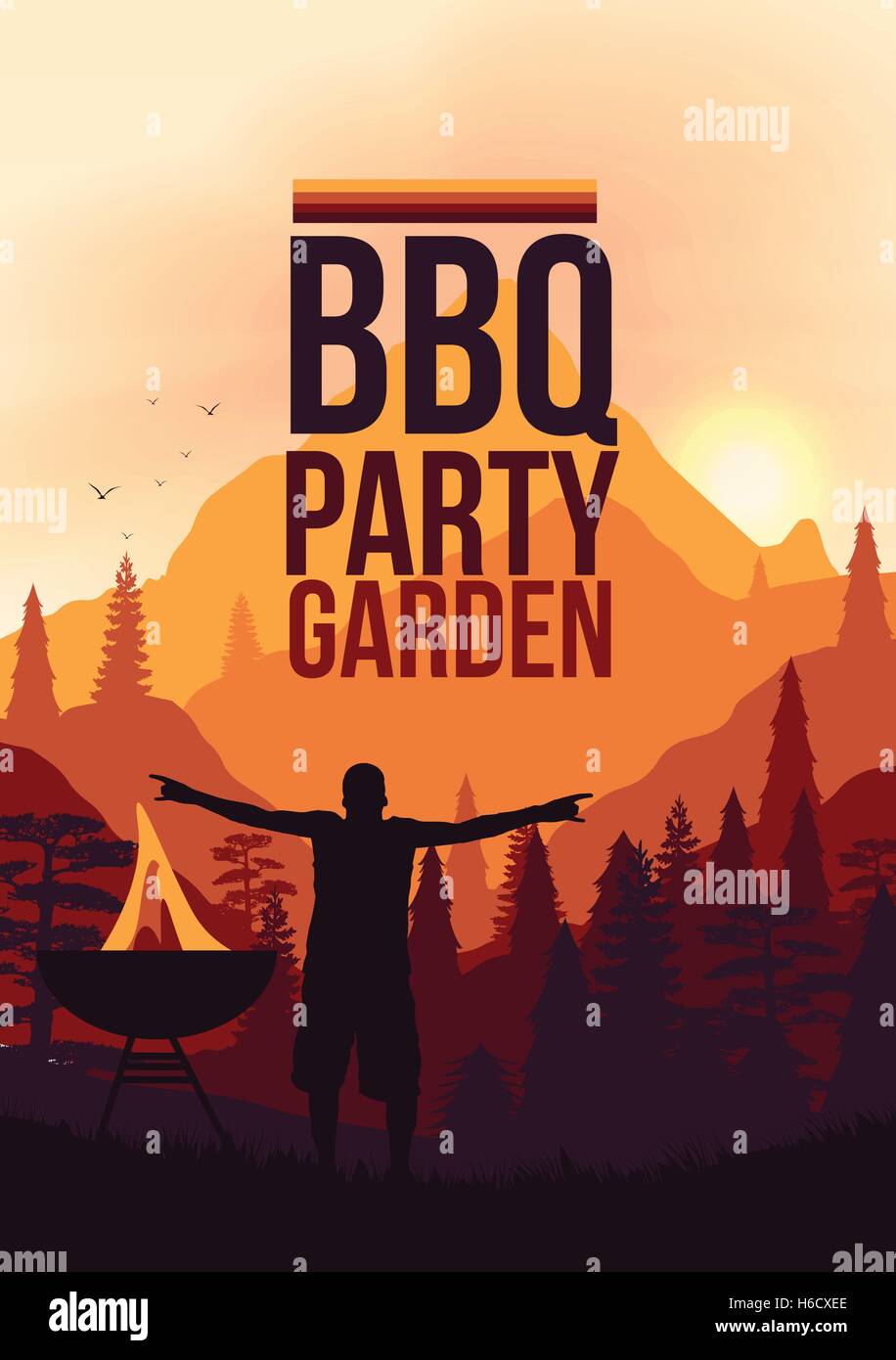 BBQ Party Garden Poster - Vector Illustration Stock Vector Image & Art ...