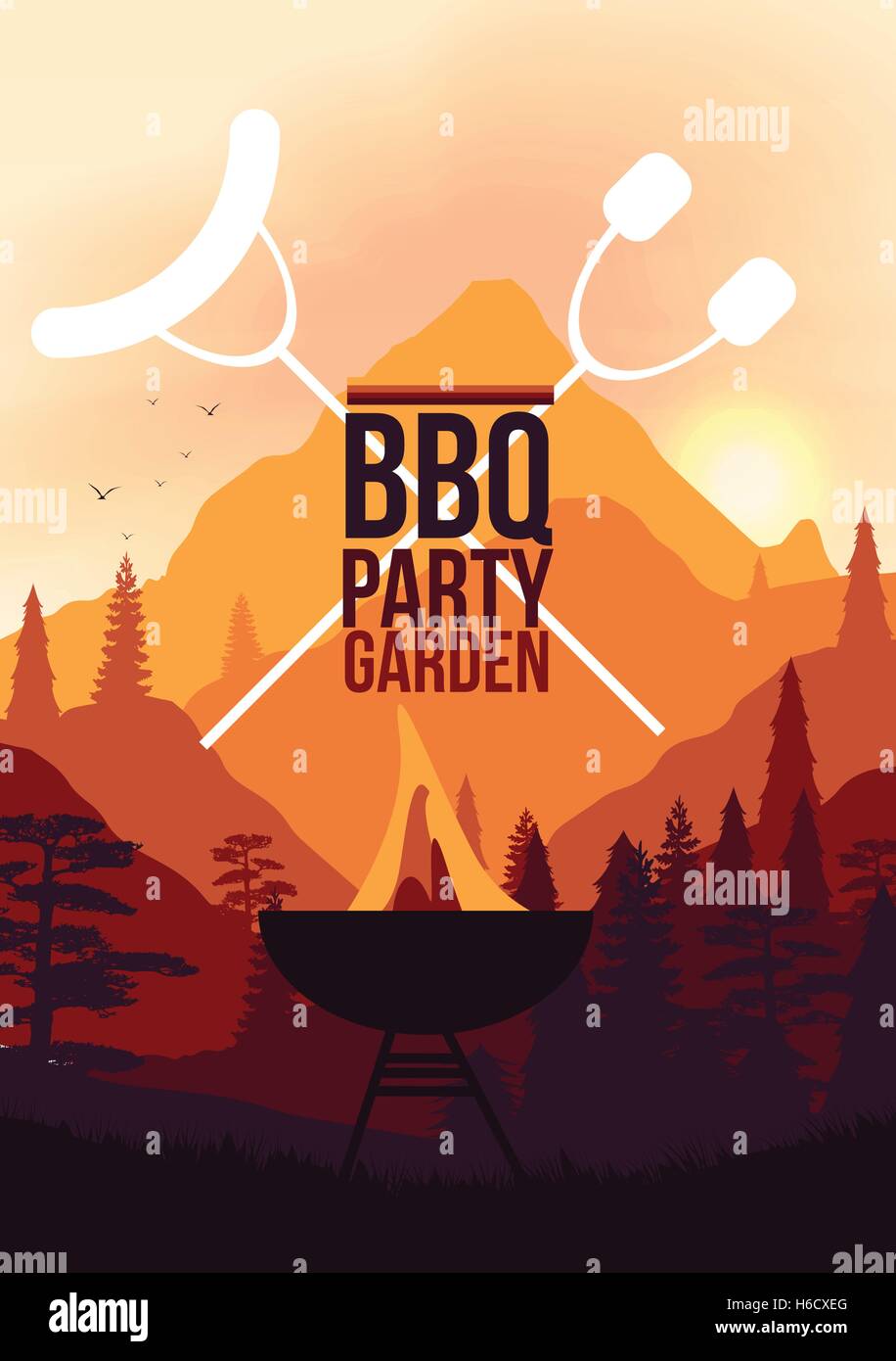 BBQ Party Garden Poster - Vector Illustration Stock Vector Image & Art ...