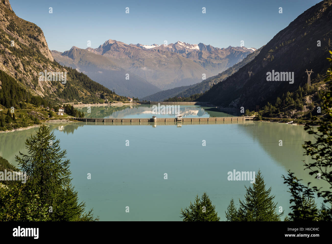 Avio lakes and dam in Temù, near Ponte di Legno, Valcamonica, Italy Stock Photo