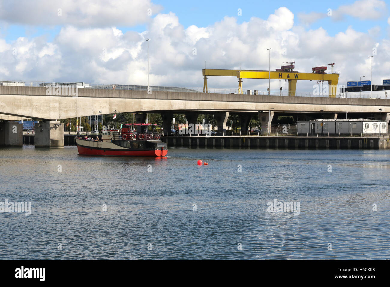 Motorway (M3) and rail bridges over the River Lagan in Belfast, Northern Ireland. Stock Photo