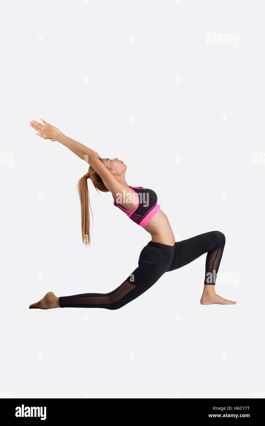 Asian young woman exercises yoga isolated on white background Stock ...