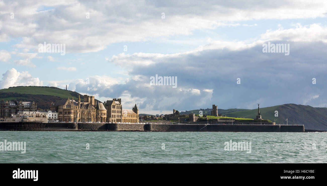 Aberystwyth Pier, Old college and castle ruins Stock Photo