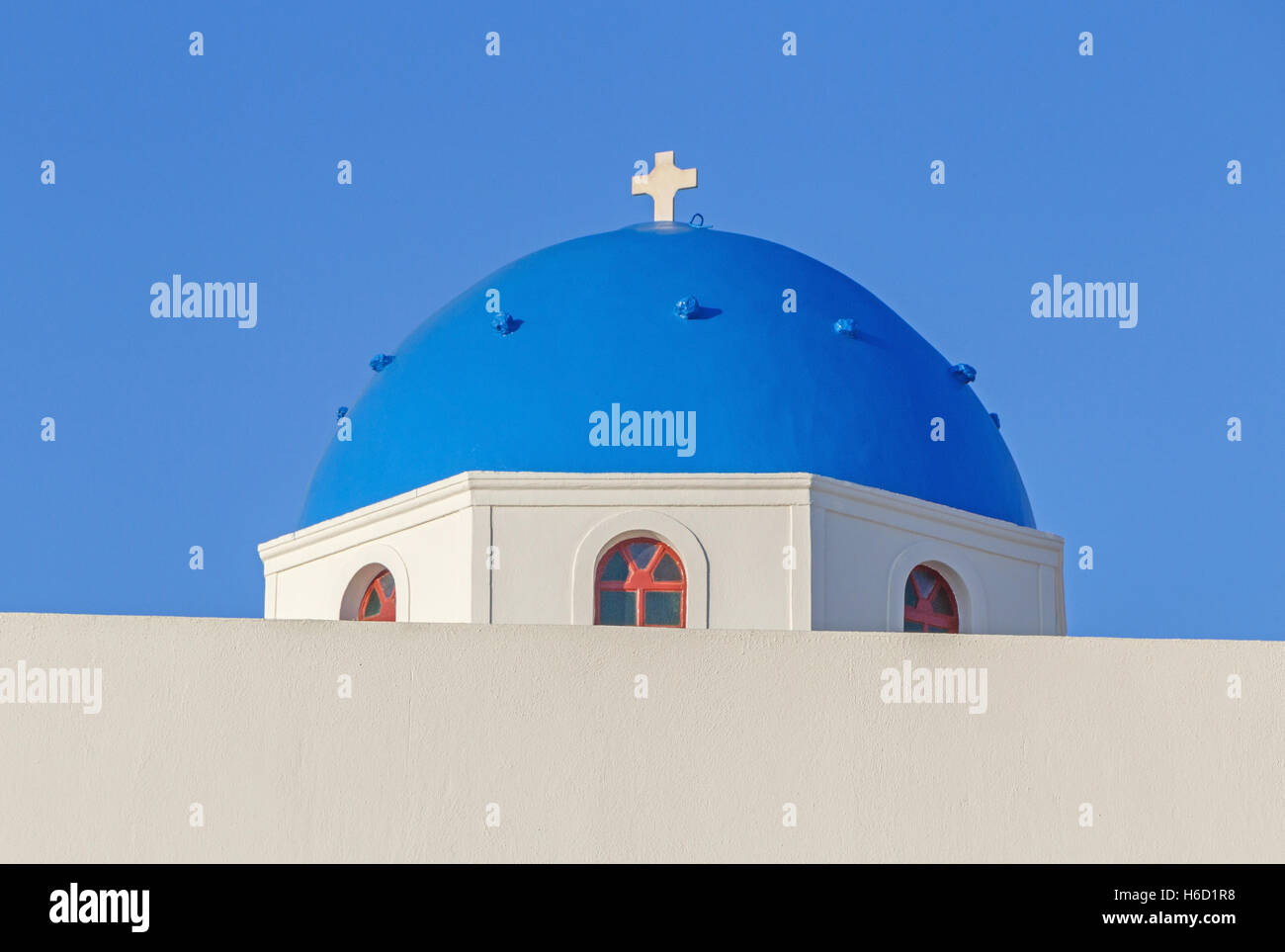 dome of Orthodox church in Oia on Santorini Stock Photo