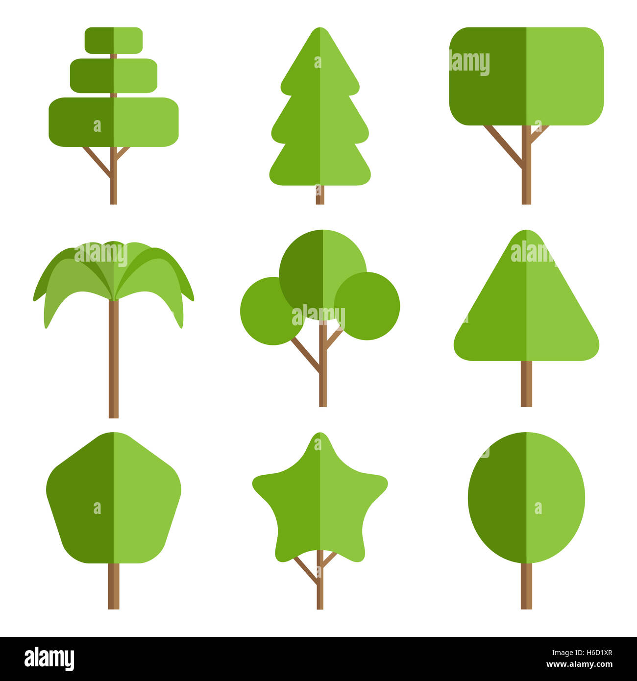 Different trees collection in flat style isolated on white. Tree icon ...