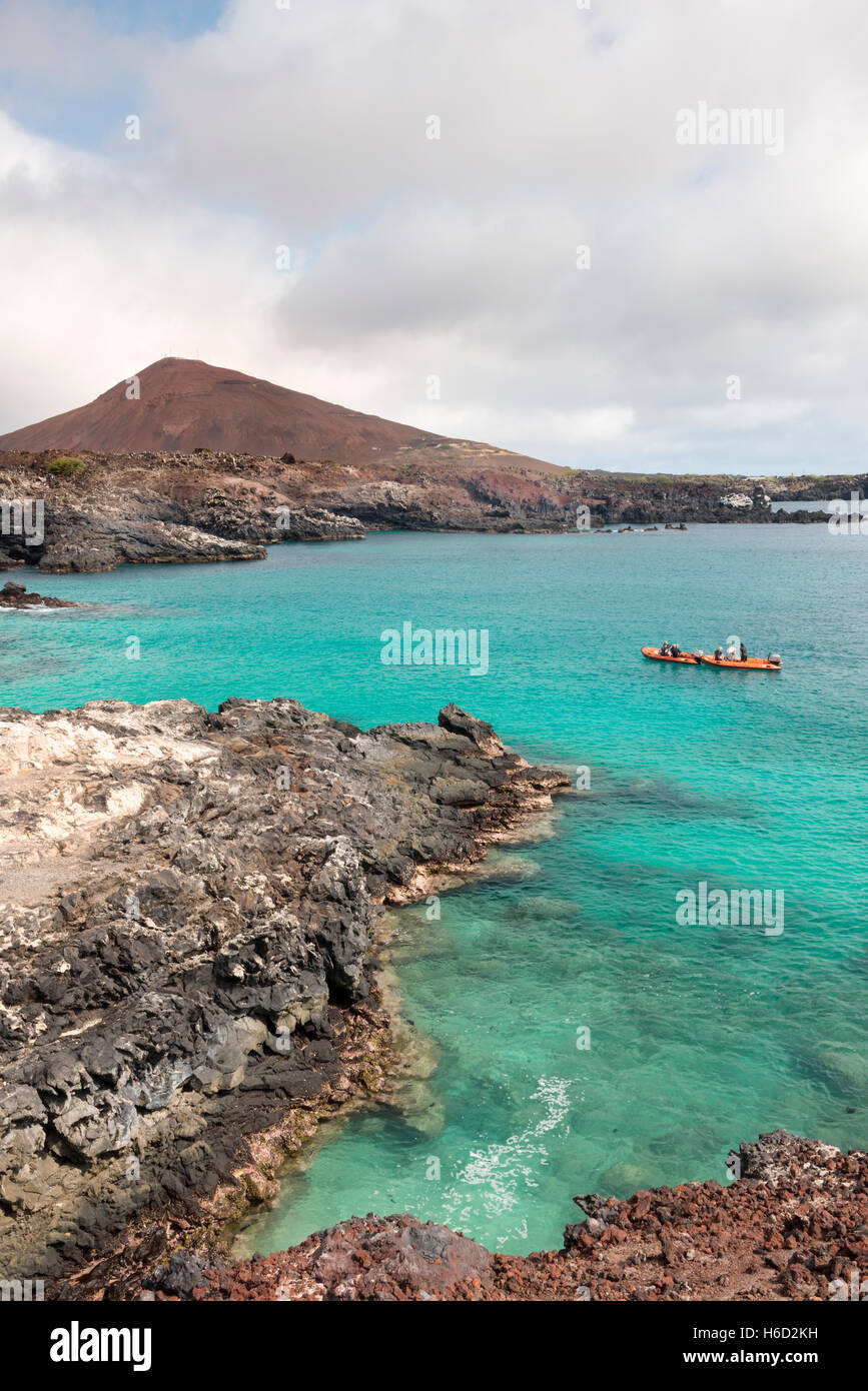 Comfortless Cove Ascension Island looking south toward Georgetown with extinct volcano in background.  Popular island dive spot Stock Photo