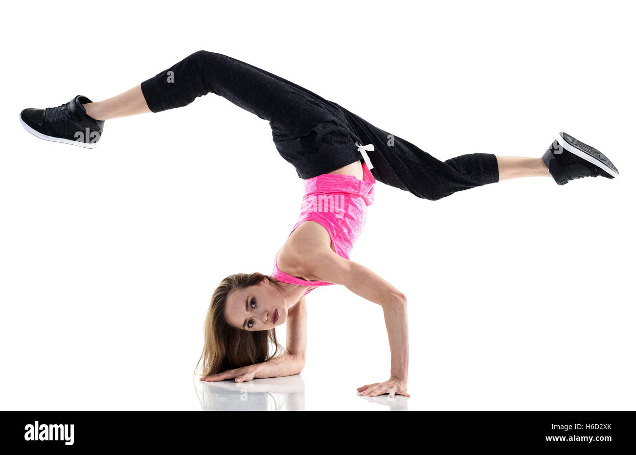 one caucasian woman modern  dancer dancing in studio isolated on white background Stock Photo