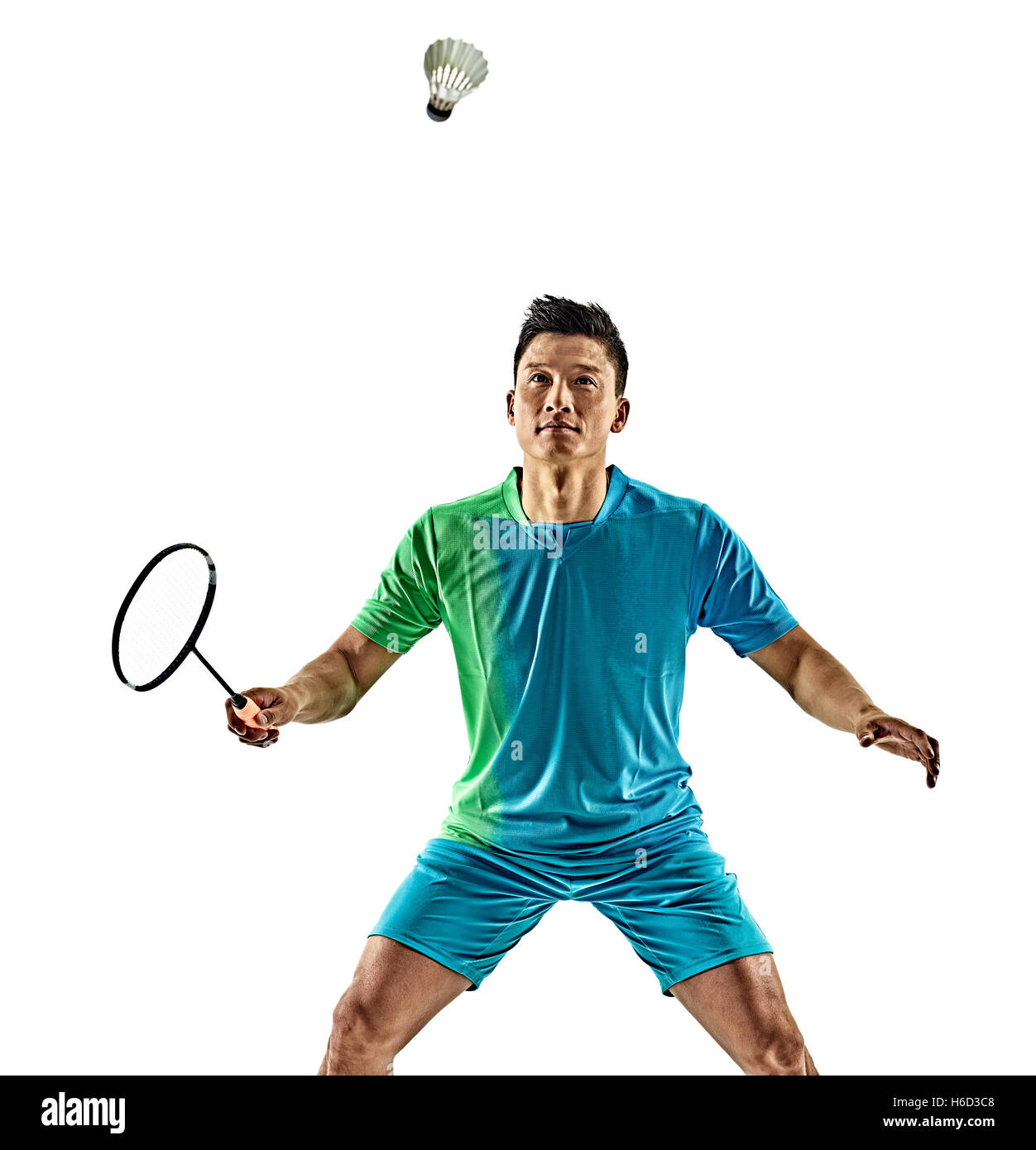 one asian badminton player man isolated on white background Stock Photo