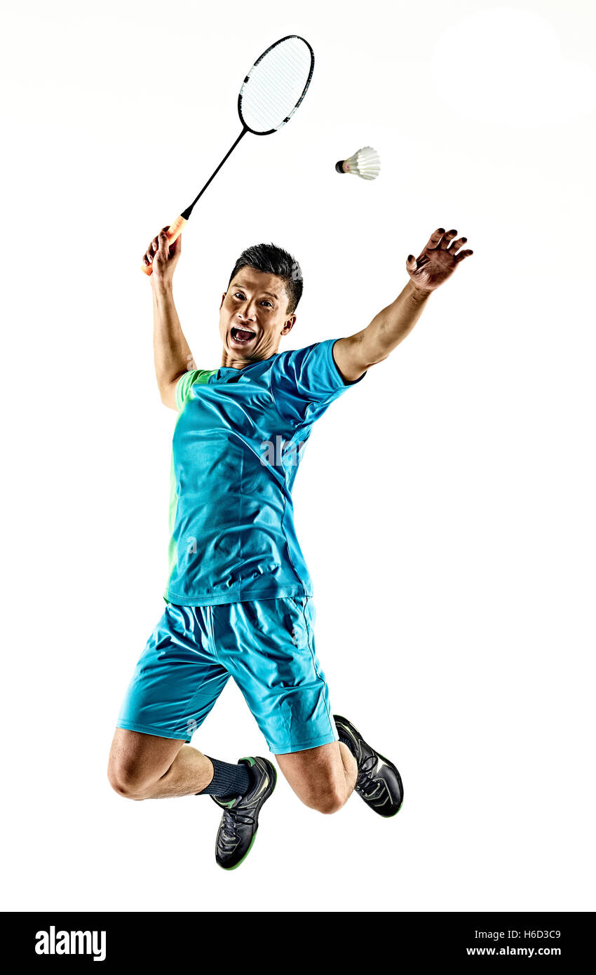 one asian badminton player man isolated on white background Stock Photo