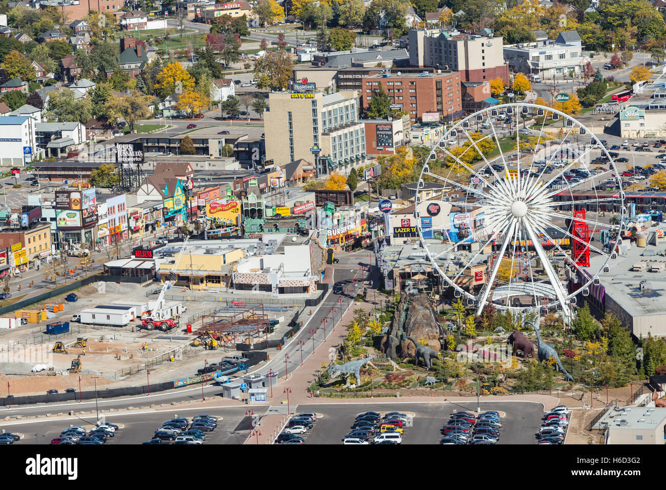 Aerial view of the Clifton Hill district of Niagara Falls, Ontario, Canada. Stock Photo