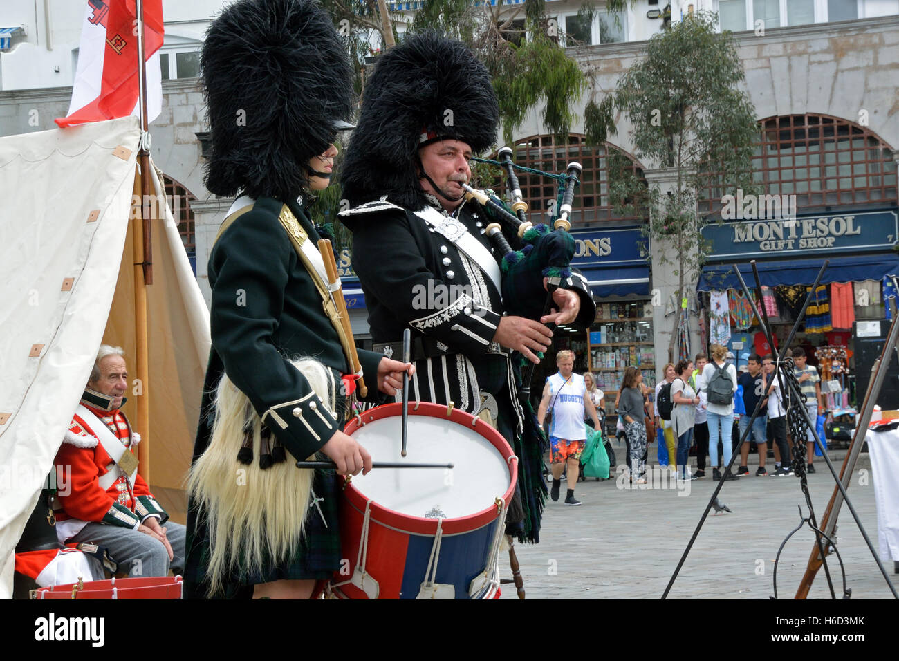 Historic military re-enactment in Grand Casemates Square, Gibraltar Stock Photo