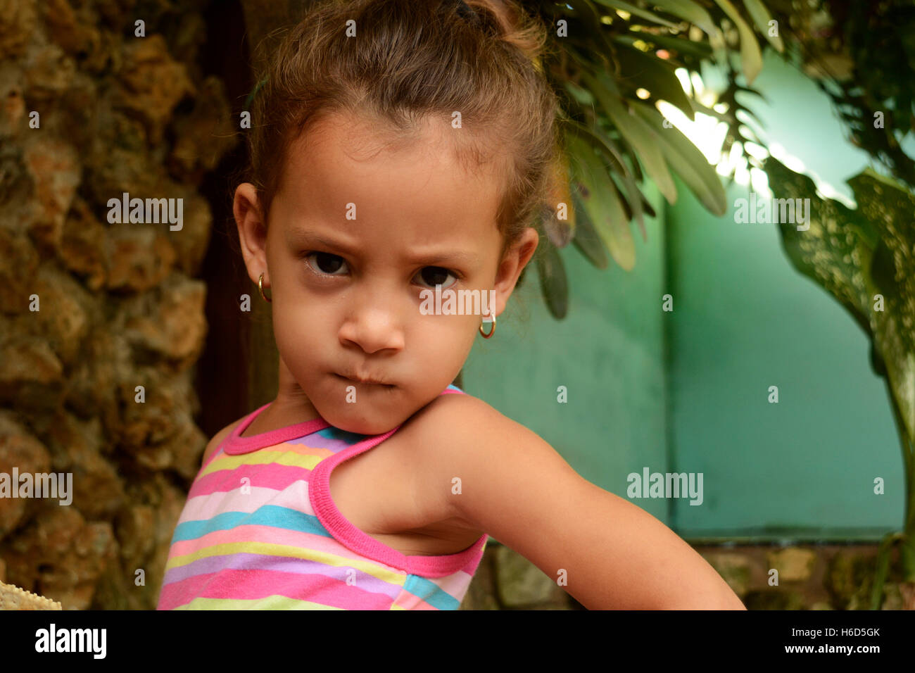 Little girl with funny face Stock Photo