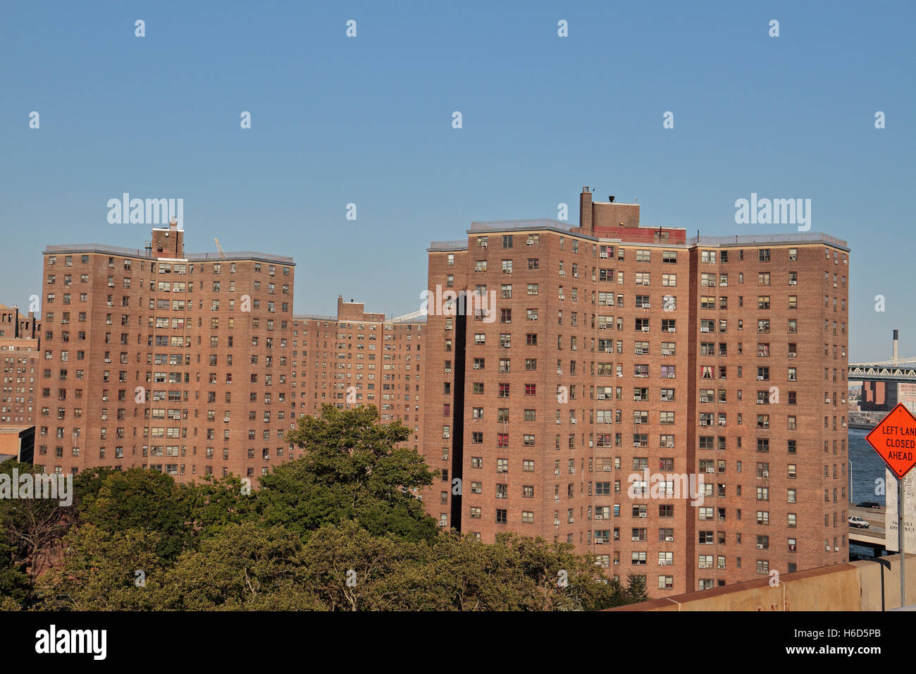 Part of the Alfred E. Smith House public housing development, Lower East Side of Manhattan, New York, United States. Stock Photo