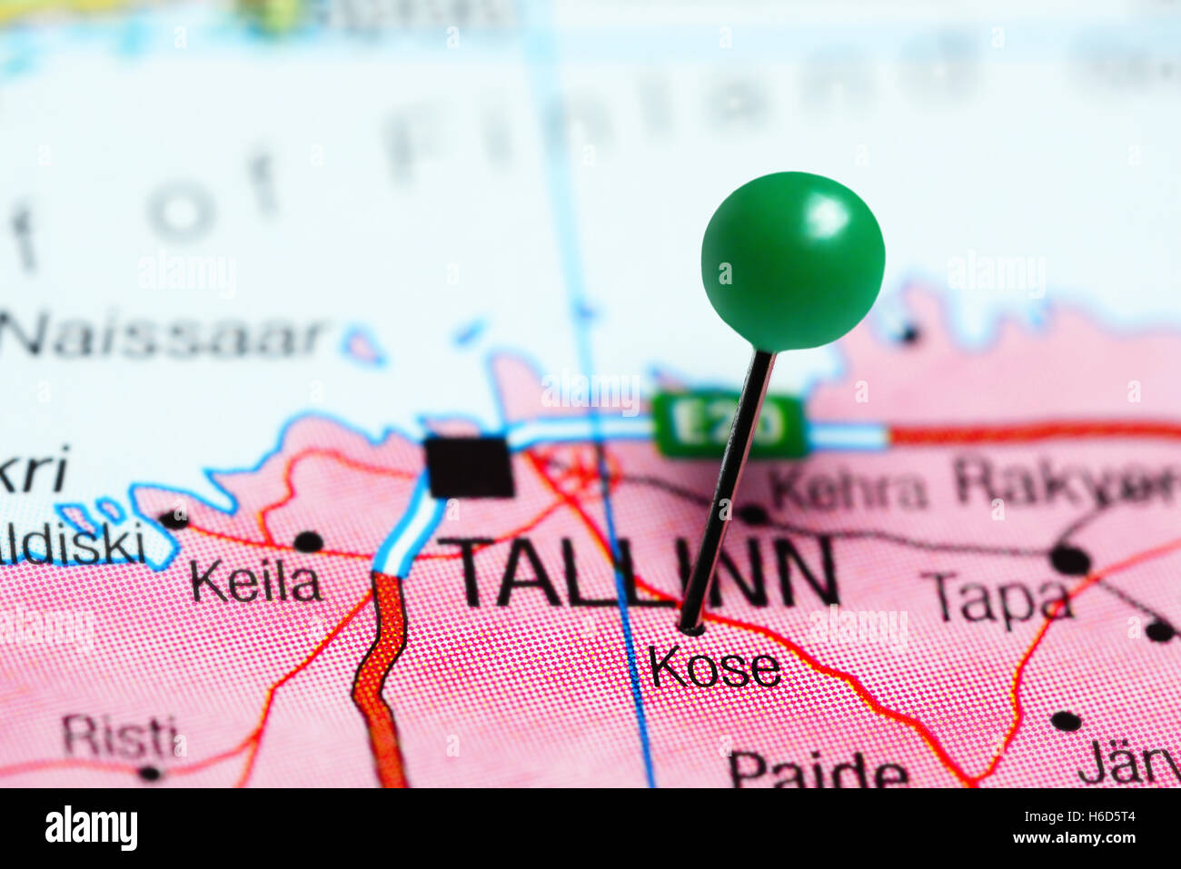 Kose pinned on a map of Estonia Stock Photo