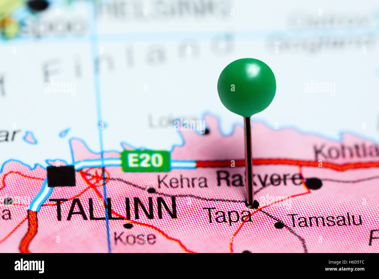 Tapa pinned on a map of Estonia Stock Photo