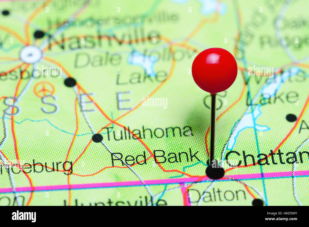 Red Bank pinned on a map of Tennessee, USA Stock Photo Alamy