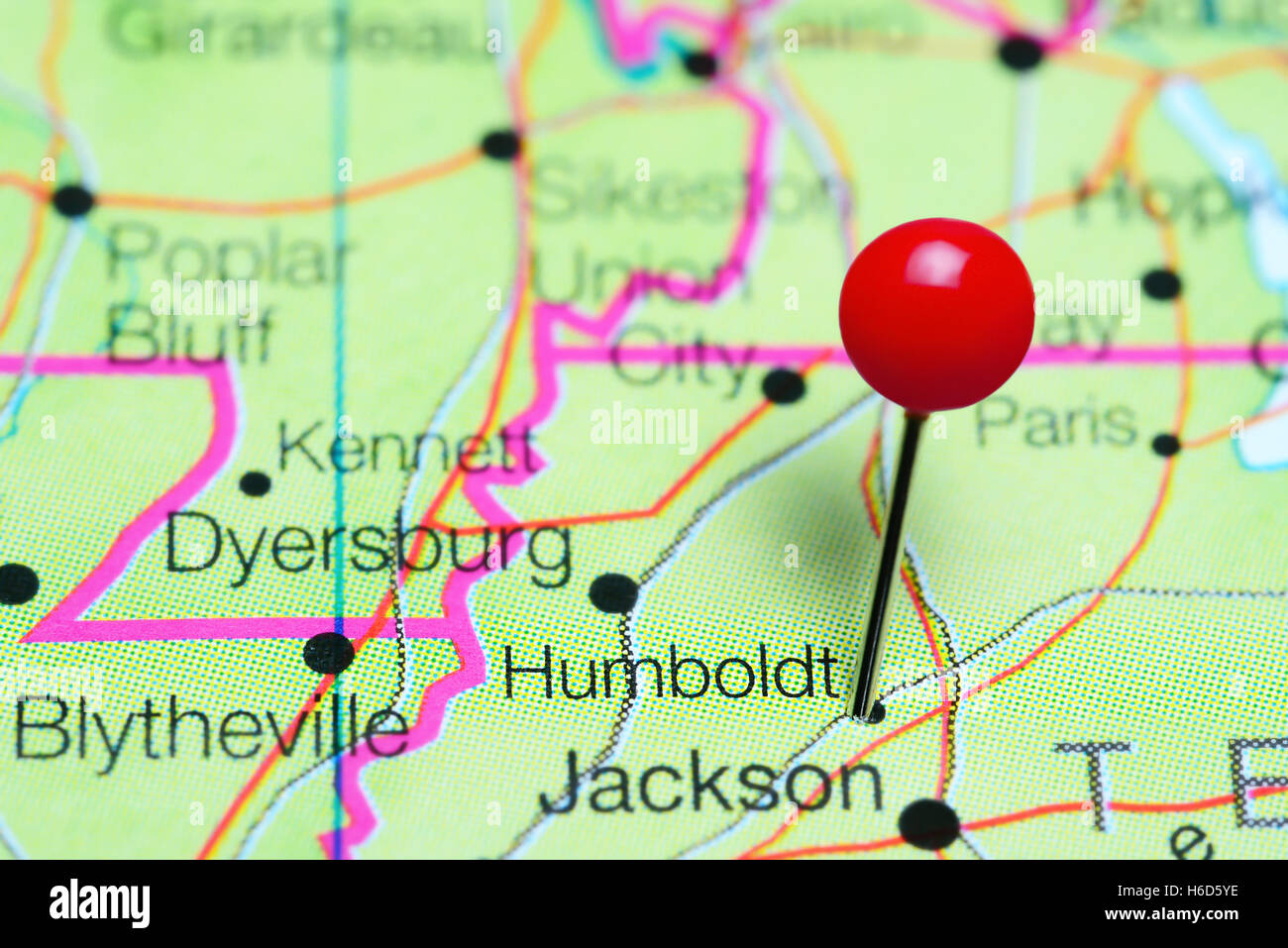 Humboldt pinned on a map of Tennessee, USA Stock Photo Alamy