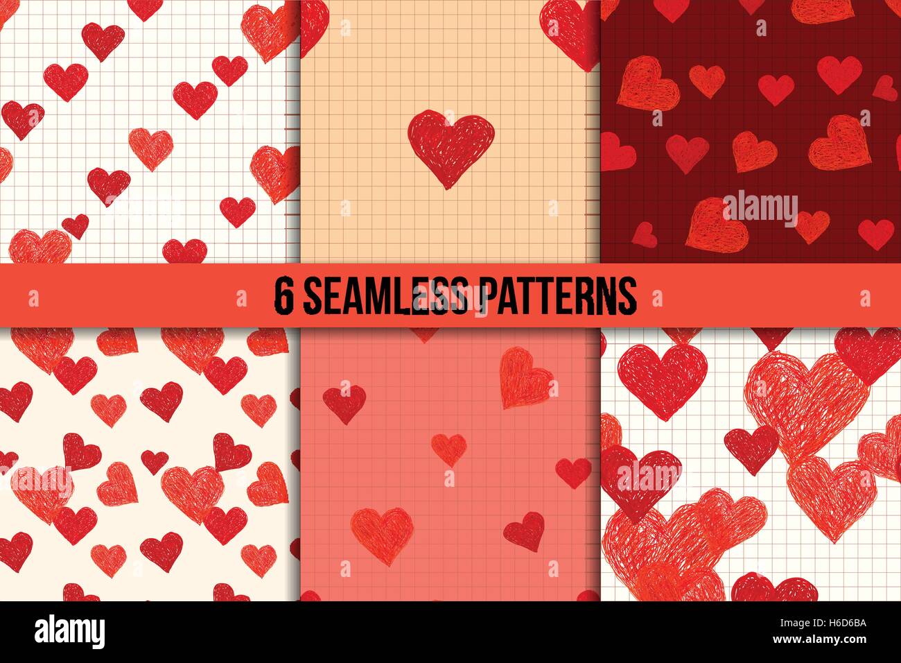 Doodle seamless pattern set with hearts Stock Vector Image & Art - Alamy