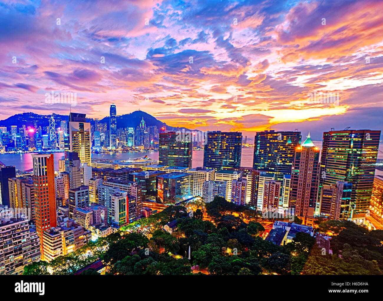 Hong Kong city sunset , Tsim Sha Tsui area Stock Photo - Alamy