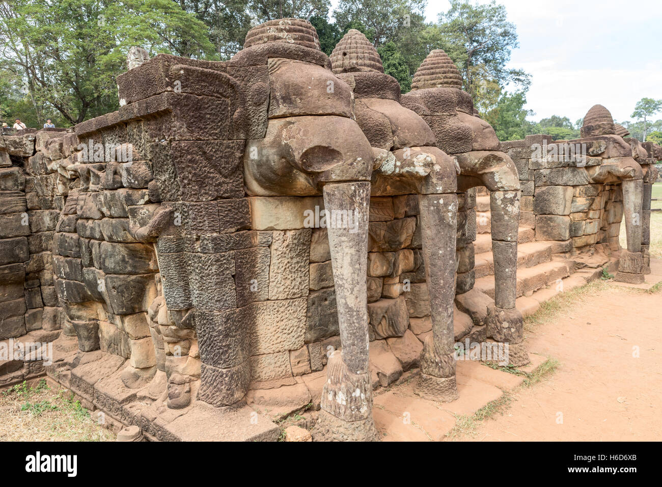 Elephant Terrace bas-relief hunting scenes, Elephant Terrace, bas-relief, Bayon complex, Khmer architecture, Angkor Thom, Cambodia Stock Photo