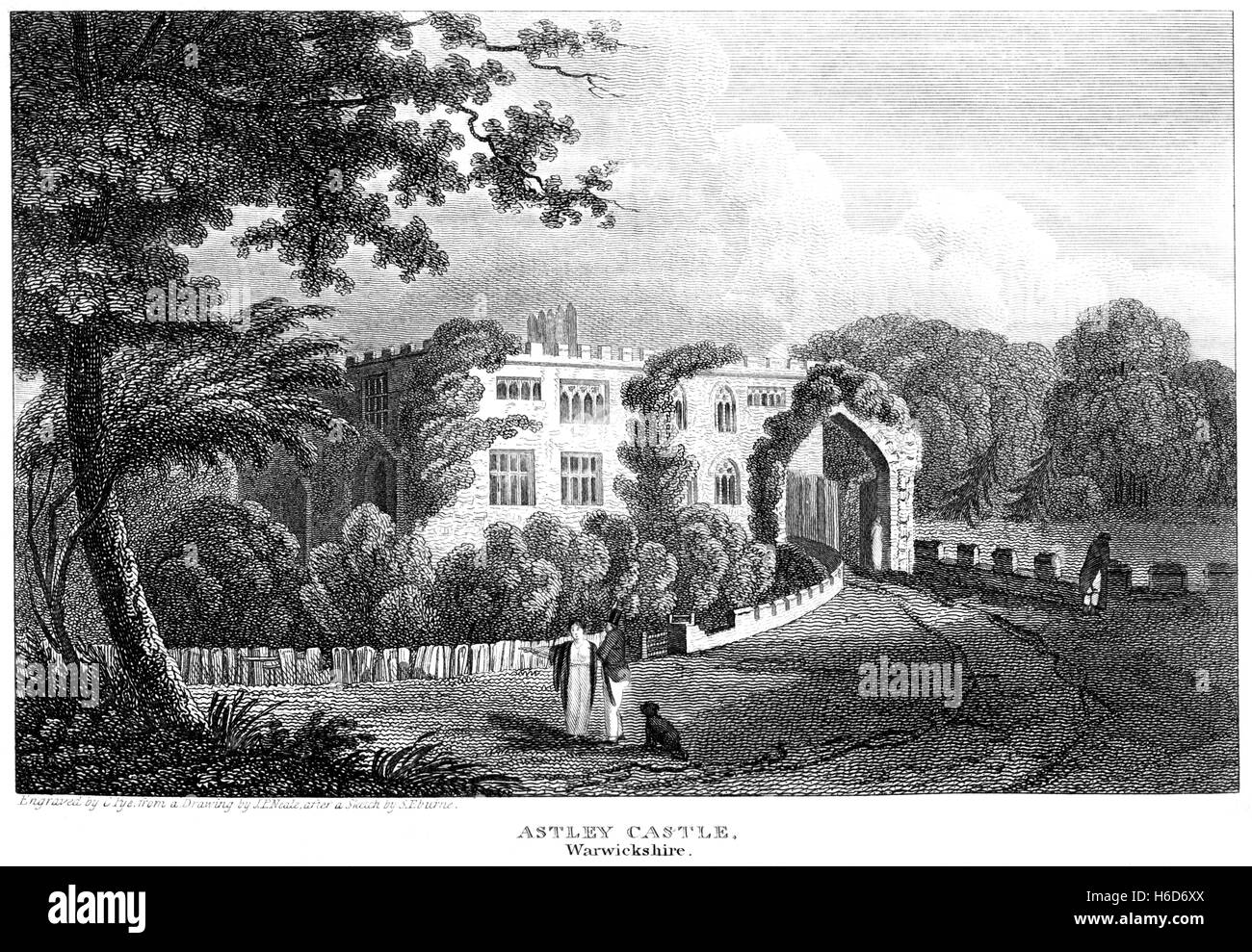 An engraving of Astley Castle, Warwickshire scanned at high resolution