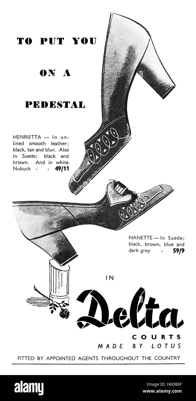 1954 British advertisement for Lotus Delta Shoes Stock Photo