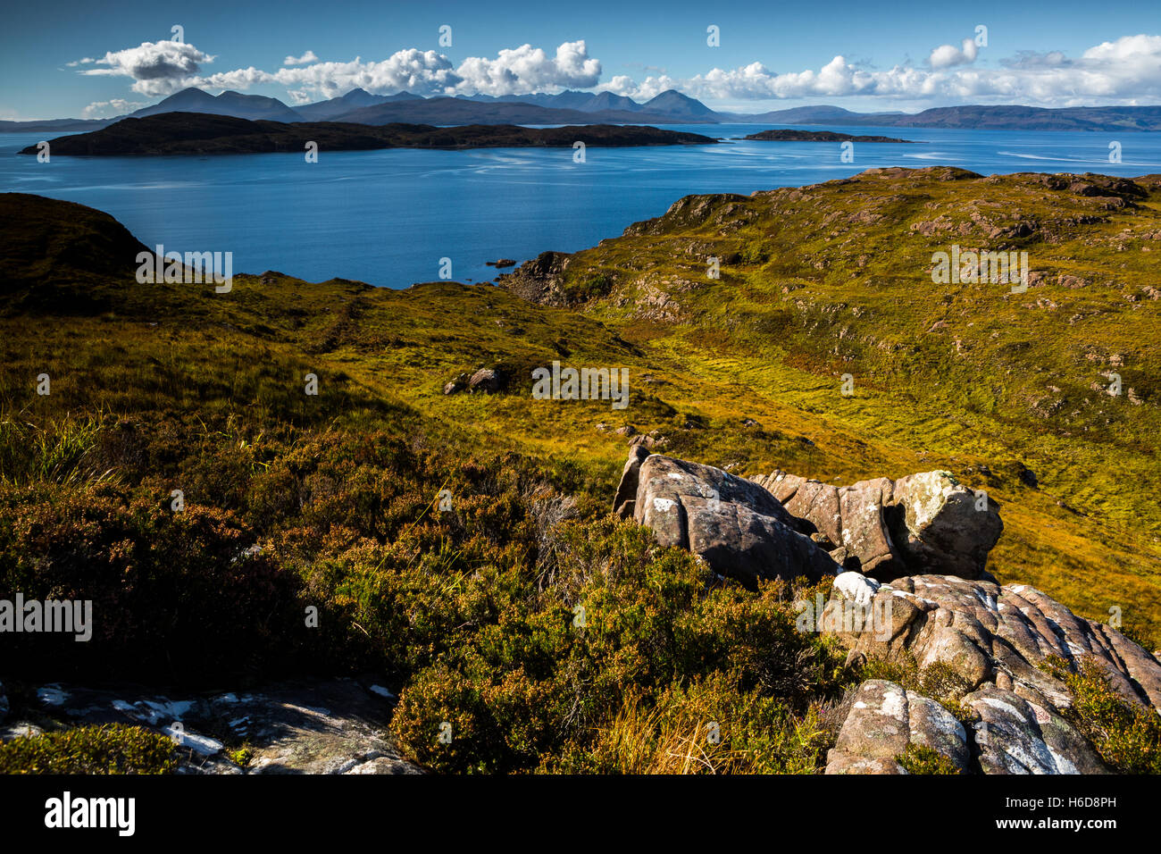 View across to Raasay, Scotland, UK from between Toscaig & Uags. Stock Photo