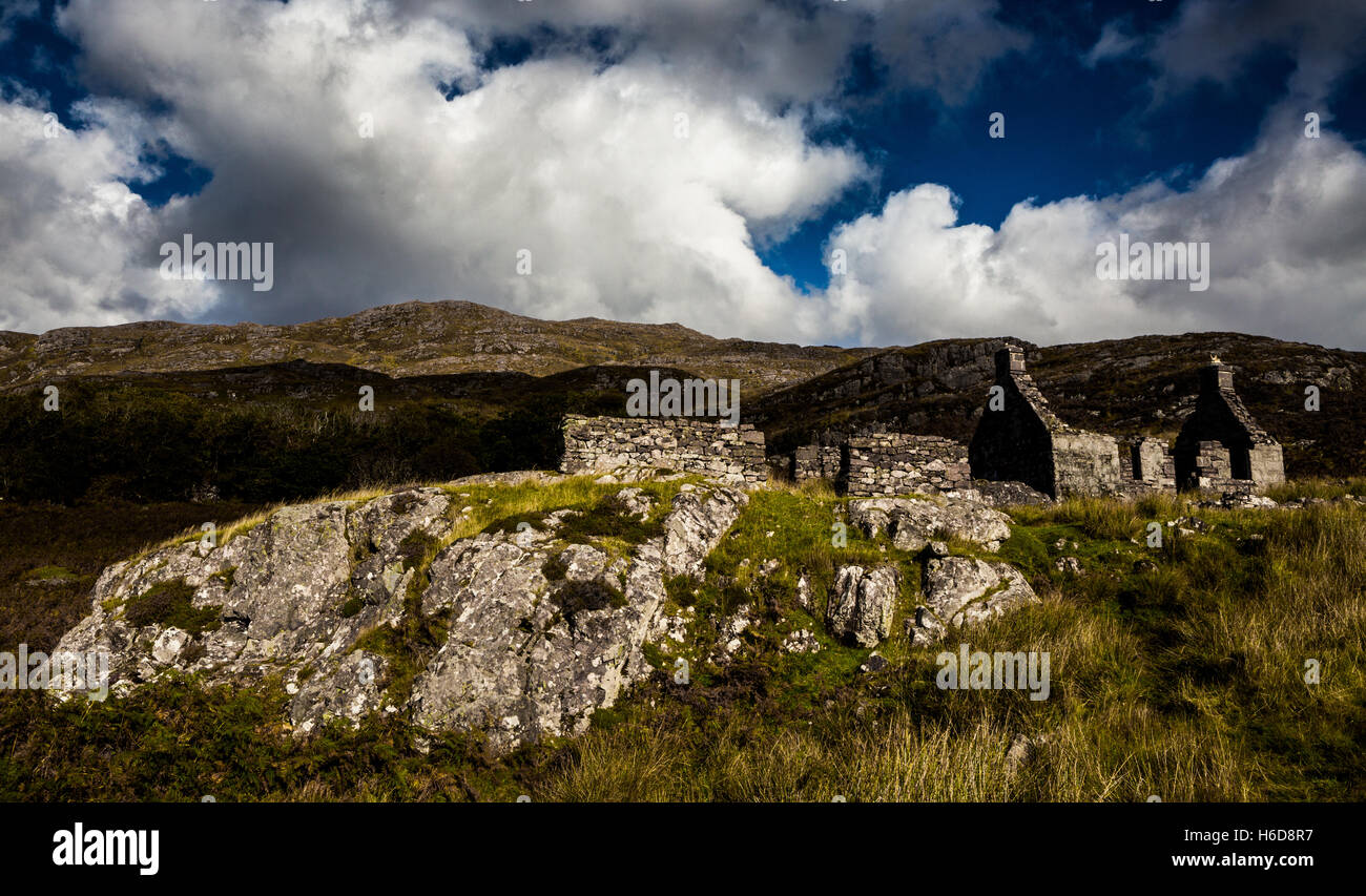 Old crofters cottages at Uags, Wester Ross, Scotland, UK Stock Photo