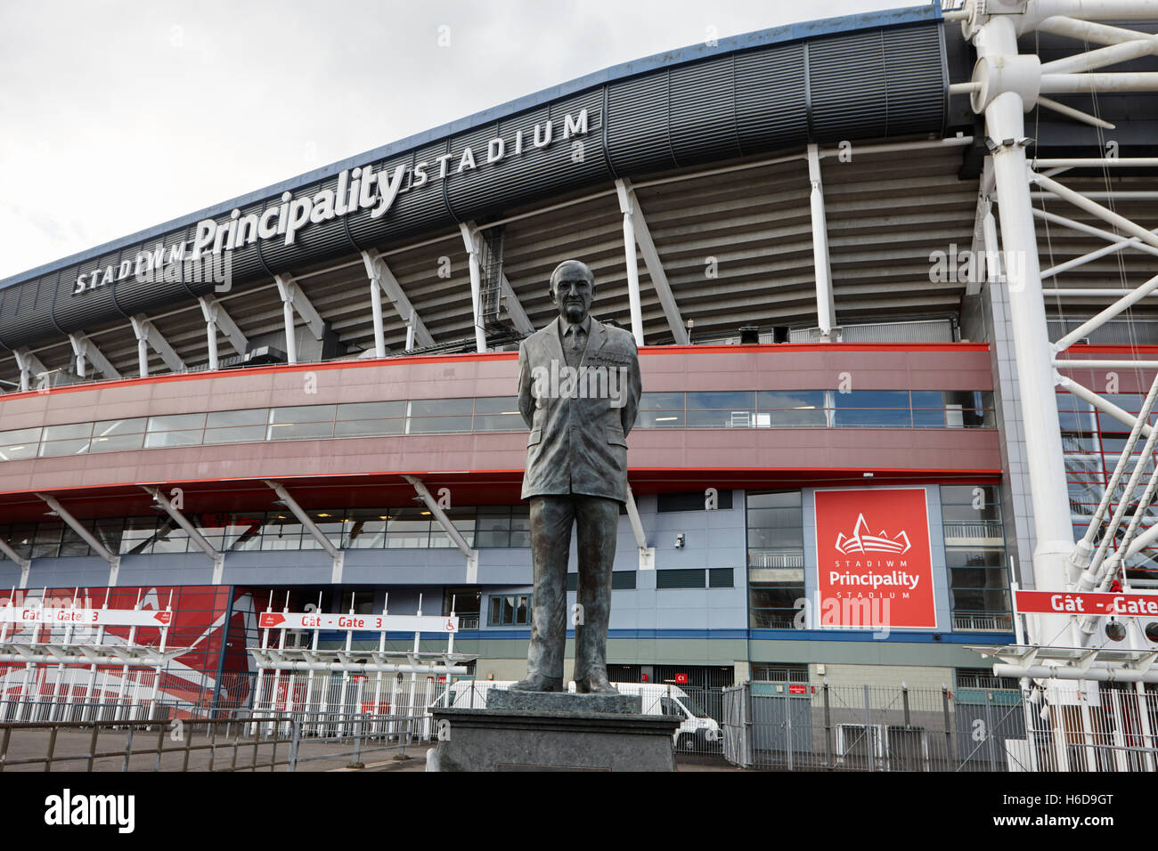 statue of sir tasker watkins Principality former millennium stadium Cardiff Wales United Kingdom Stock Photo
