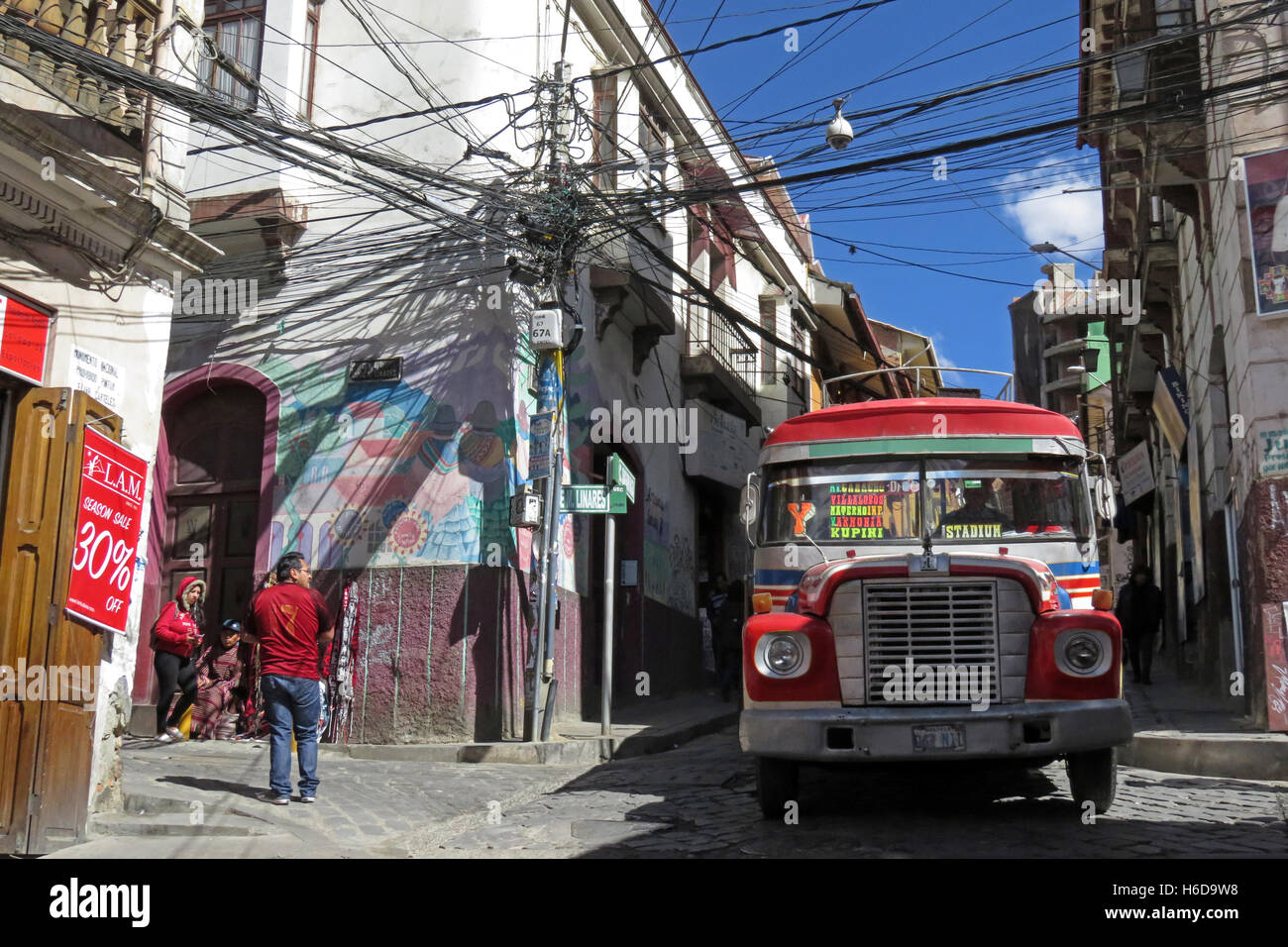 Tangled wires in La Paz, Bolivia Stock Photo
