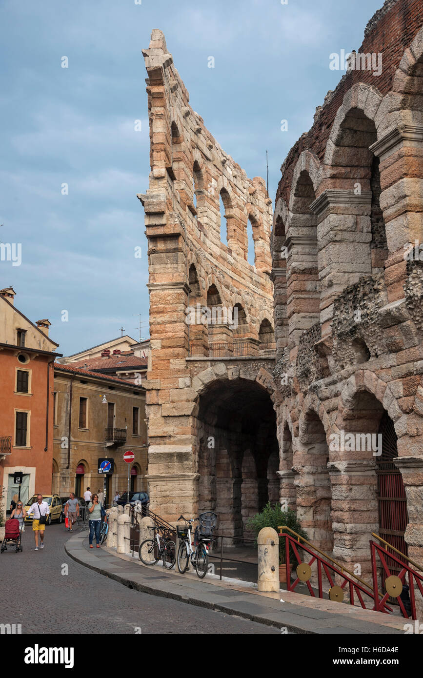 Detail of huge 1st-century Roman amphitheater, Verona,  northern Italy’s Veneto region, Europe Stock Photo