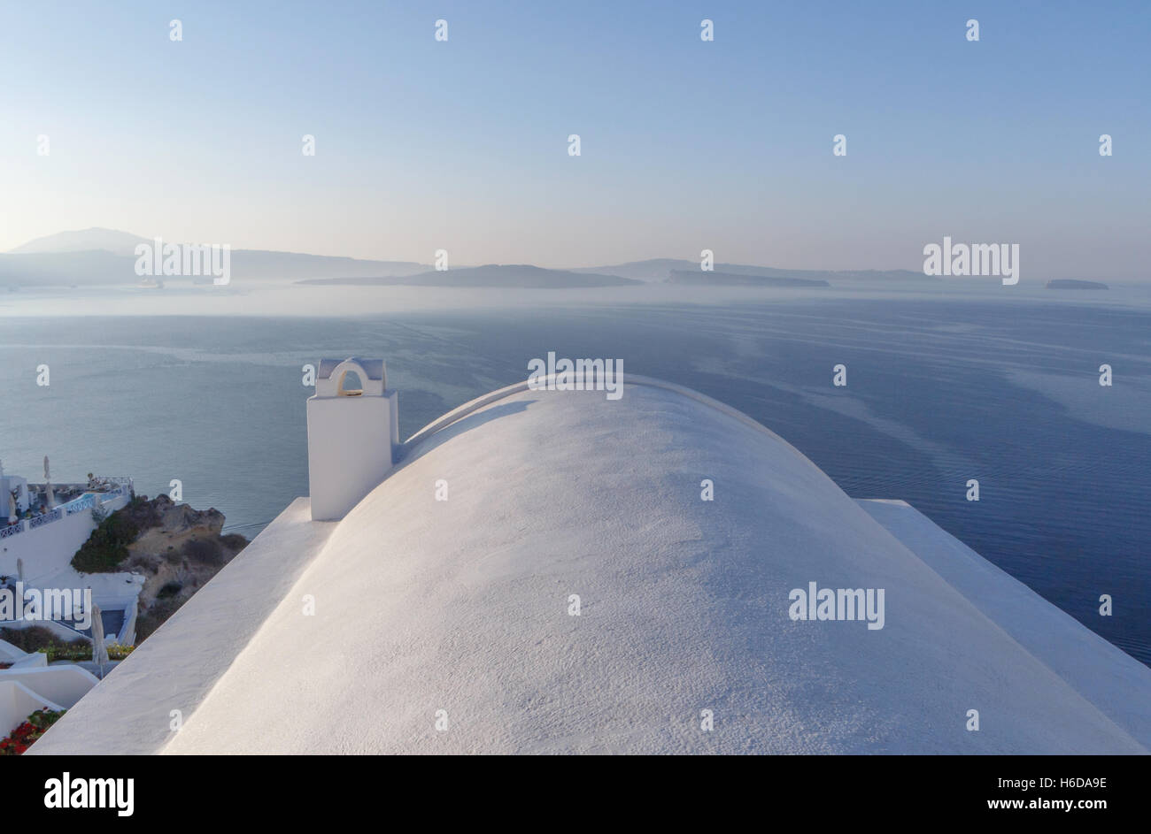 roof of traditional whitewashed Cycladic house in Oia on Santorini Stock Photo