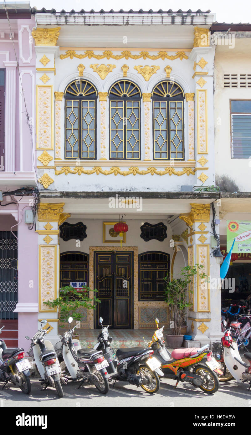 Sino Portuguese architecture house on Thalang Road, old Phuket Town, Thailand Stock Photo