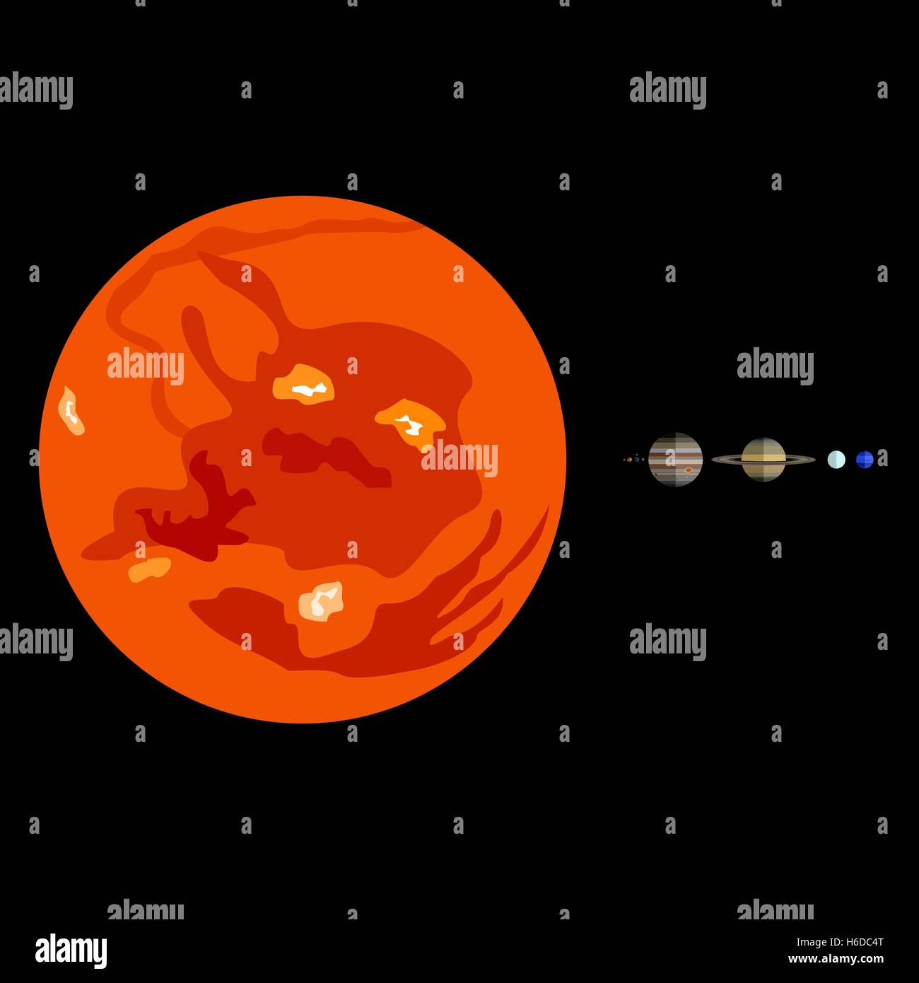 Vector solar system planets to scale Stock Vector