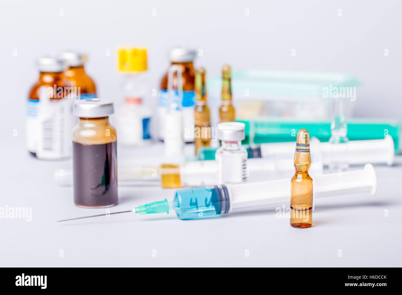 syringes with ampules of drugs Stock Photo Alamy