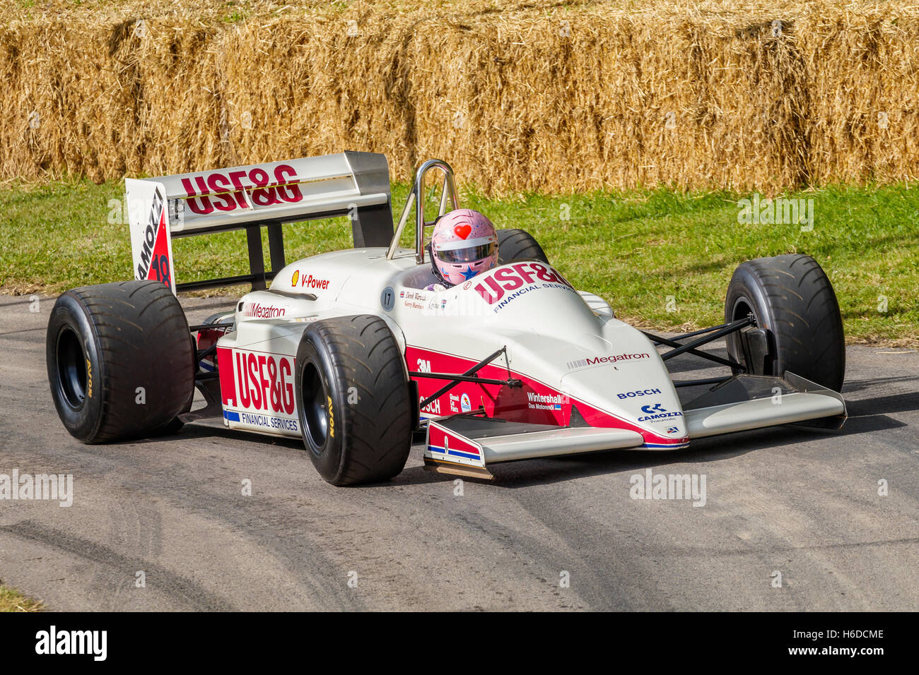 1988 Arrows-Megatron A10B with driver Lorina McLaughlin at the 2016 Goodwood Festival of Speed, Sussex, UK Stock Photo